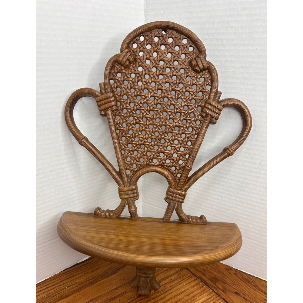 Vintage Syroco Faux Bamboo Cane Wall Shelf Hollywood Regency Brown Boho Decor